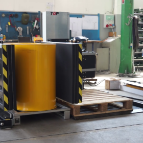 stationary pallet changer side mover with iron drums