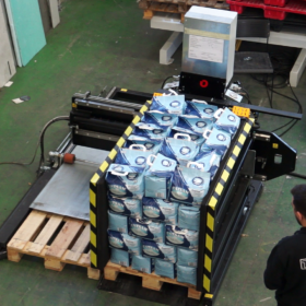 Stationary pallet changer side mover bags