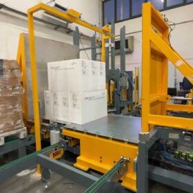 pallet transfer equipment with white boxes