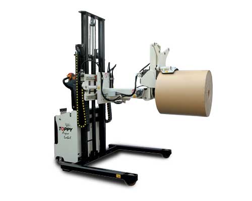 Roll Turner Equipment - Toppy Web roll turner for lifting and rotating heavy paper reels.